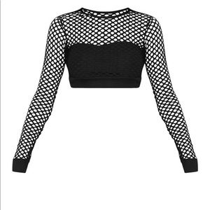 PrettyLittleThing Long Sleeve Fishnet Crop Top